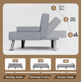 Homall Linen Upholstered Convertible Futon Sofa Bed Fabric Modern Futon Couch for Compact Living Room Apartment Dorm Couch Bed with Two Cupholders Removable Armrests and Metal Legs