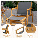 Homall 4 Pieces Patio Conversation Set Outdoor Furniture Set Textilene Acacia Wood Outdoor Chair with Ottoman
