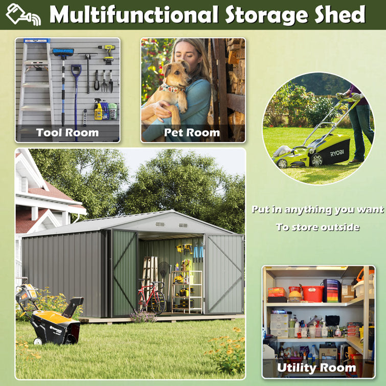 Homall 10 x 10 ft Outdoor Metal Storage Shed with Lockable Door Patio Steel Shed for Backyard