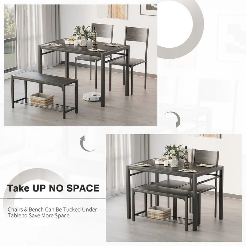 Homall Dining Table and 2 Chairs for 4 with Bench,4 Pices Indoor Outdoor Kitchen Living Room Furniture Garden Desk Set