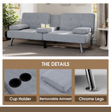 Homall Linen Upholstered Convertible Futon Sofa Bed Fabric Modern Futon Couch for Compact Living Room Apartment Dorm Couch Bed with Two Cupholders Removable Armrests and Metal Legs