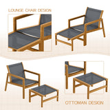Homall 4 Pieces Patio Conversation Set Outdoor Furniture Set Textilene Acacia Wood Outdoor Chair with Ottoman