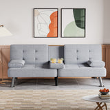 Homall Linen Upholstered Convertible Futon Sofa Bed Fabric Modern Futon Couch for Compact Living Room Apartment Dorm Couch Bed with Two Cupholders Removable Armrests and Metal Legs
