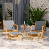 Homall 4 Pieces Patio Conversation Set Outdoor Furniture Set Textilene Acacia Wood Outdoor Chair with Ottoman