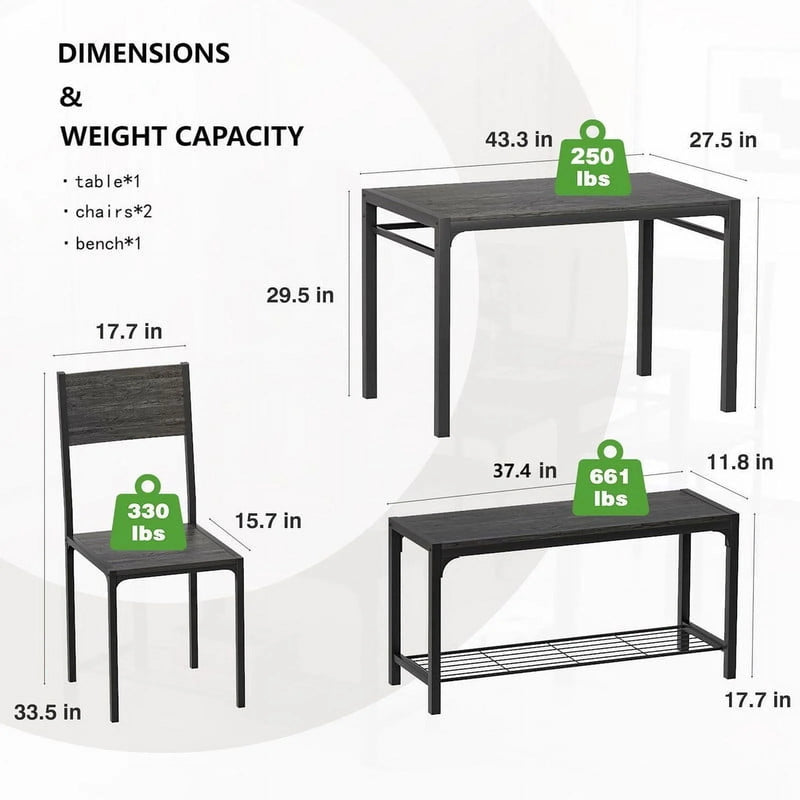 Homall Dining Table and 2 Chairs for 4 with Bench,4 Pices Indoor Outdoor Kitchen Living Room Furniture Garden Desk Set