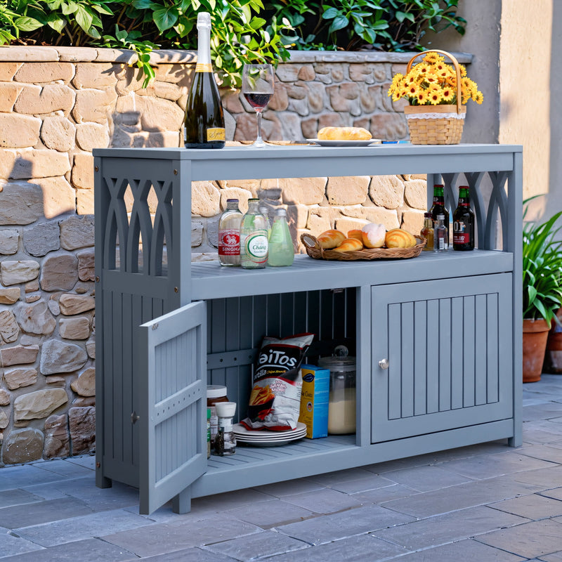 Wood Acacia Buffet Cabinet Sideboard with Storage, Double Door Wooden Coffee Bar Cabinet with Shelves For Patio Outdoor, Indoor