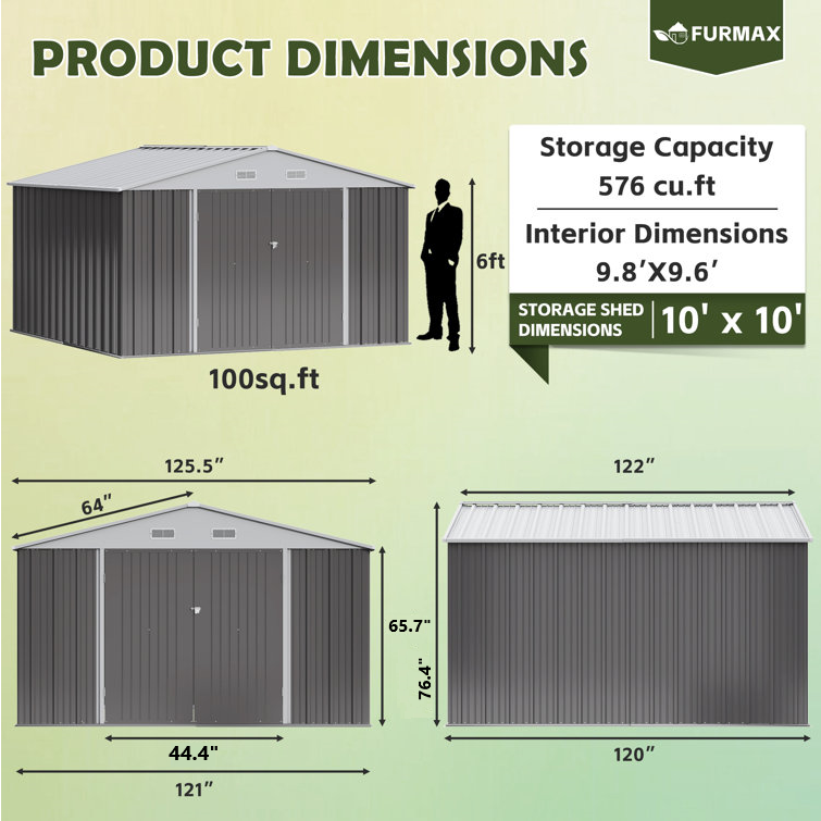 Homall 10 x 10 ft Outdoor Metal Storage Shed with Lockable Door Patio Steel Shed for Backyard