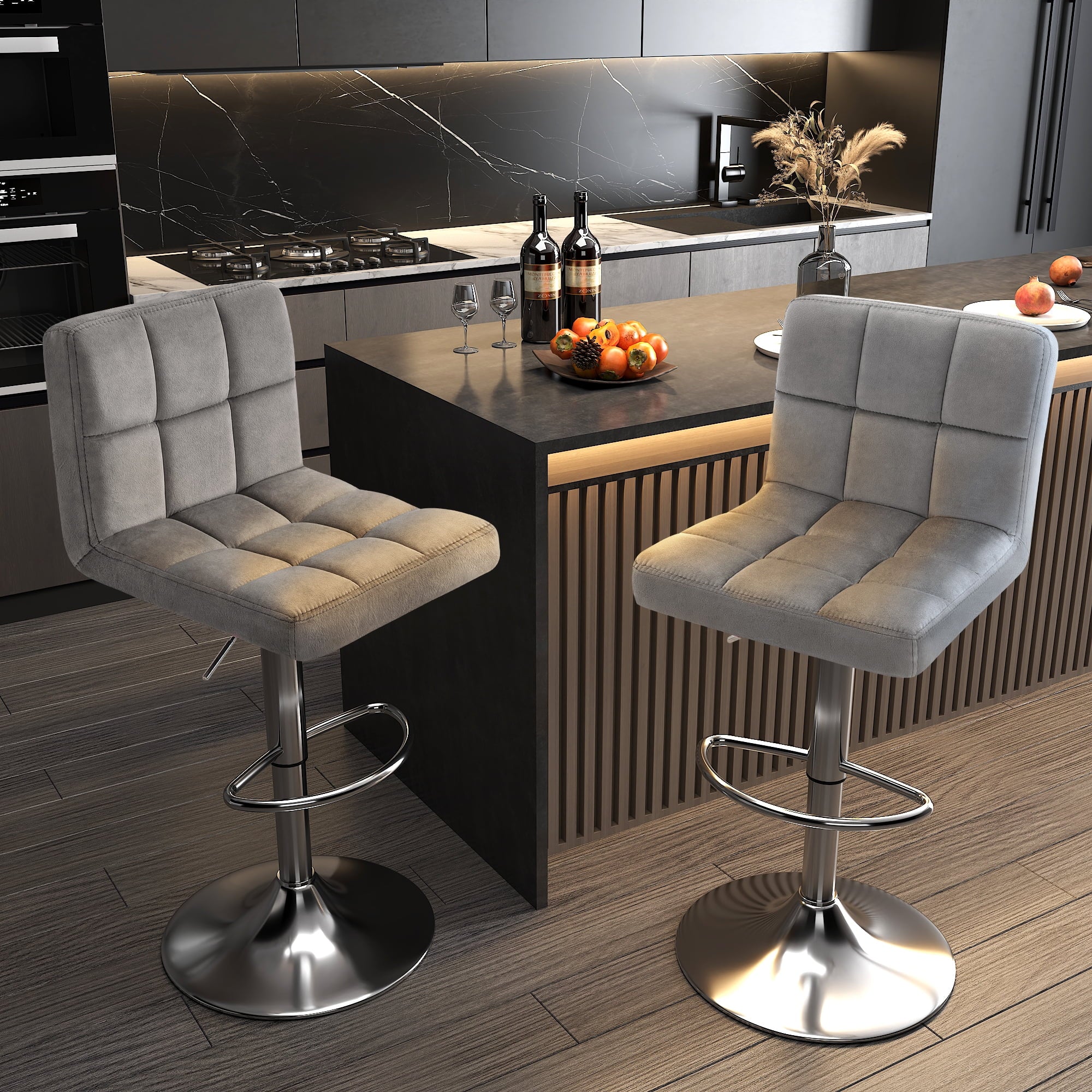 Homall Bar Stools Set Of Modern PU Leather Height Adjustable Swivel Barstools, Hydraulic Kitchen Counter Square Island BarStool With Back