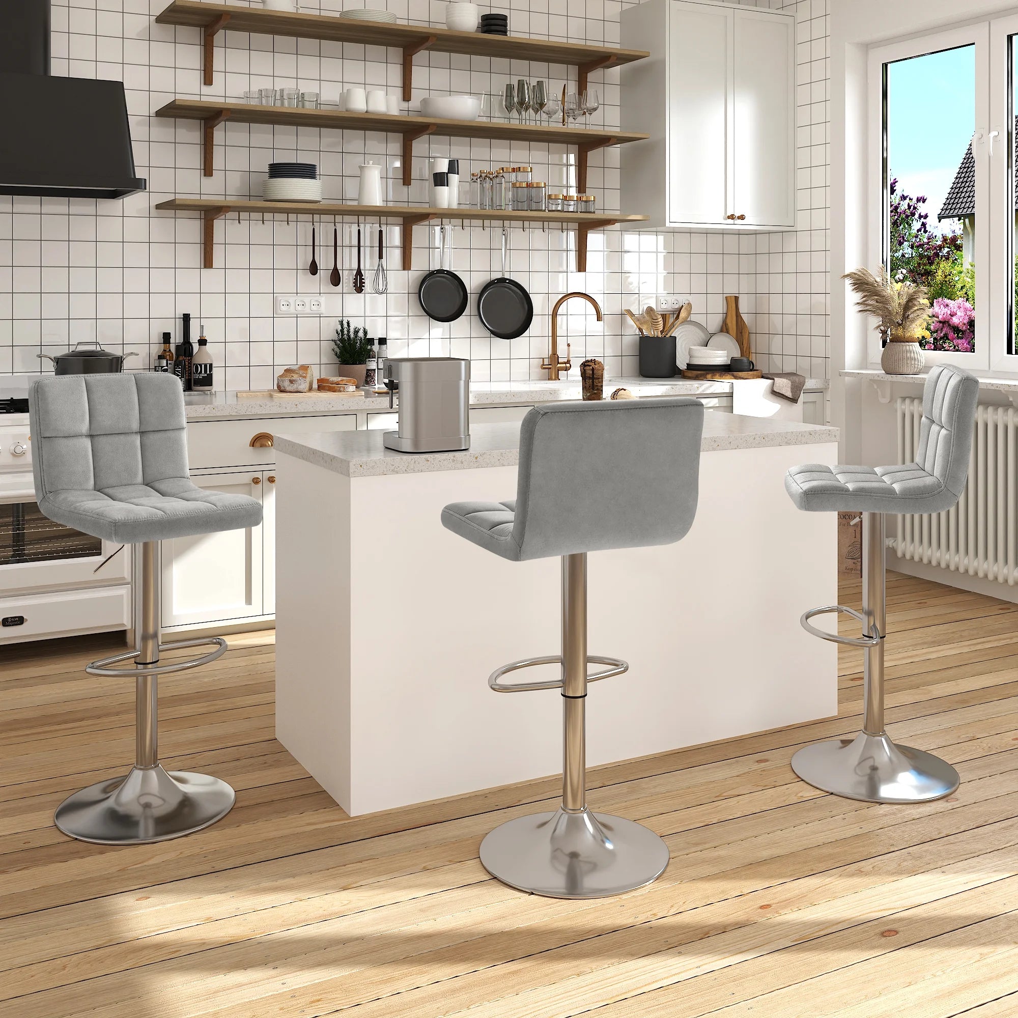 Homall Bar Stools Set Of Modern PU Leather Height Adjustable