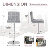 Homall Bar Stools Set of 2 Velvet Kitchen Counter Square Island Height Adjustable Swivel Counter Stools with Back
