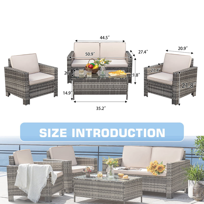 Homall 4-Piece Outdoor Indoor Patio Conversation Set with Cushions