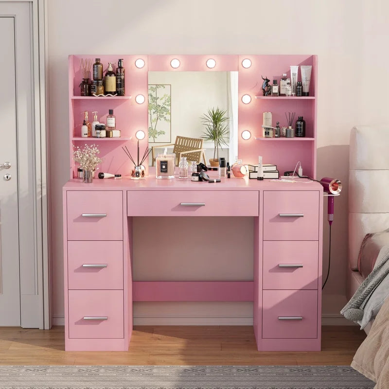 Homall Vanity Desk Set with Mirror, Drawers, and USB Power Outlet Makeup Vanity with Adjustable Lights in 3 Modes