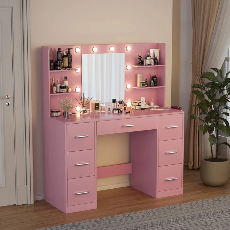 Homall Vanity Desk Set with Mirror, Drawers, and USB Power Outlet Makeup Vanity with Adjustable Lights in 3 Modes