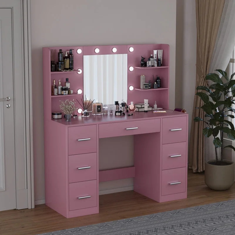 Homall Vanity Desk Set with Mirror, Drawers, and USB Power Outlet Makeup Vanity with Adjustable Lights in 3 Modes