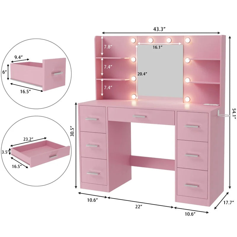 Homall Vanity Desk Set with Mirror, Drawers, and USB Power Outlet Makeup Vanity with Adjustable Lights in 3 Modes