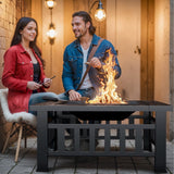 Homall 32" Patio Square Fire Pit Table for Patio Backyard BBQ, Ice Storage with Mesh Lid, Poker and Cover