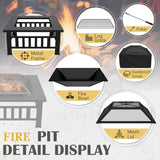 Homall 32" Patio Square Fire Pit Table for Patio Backyard BBQ, Ice Storage with Mesh Lid, Poker and Cover