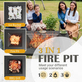 Homall 32" Patio Square Fire Pit Table for Patio Backyard BBQ, Ice Storage with Mesh Lid, Poker and Cover