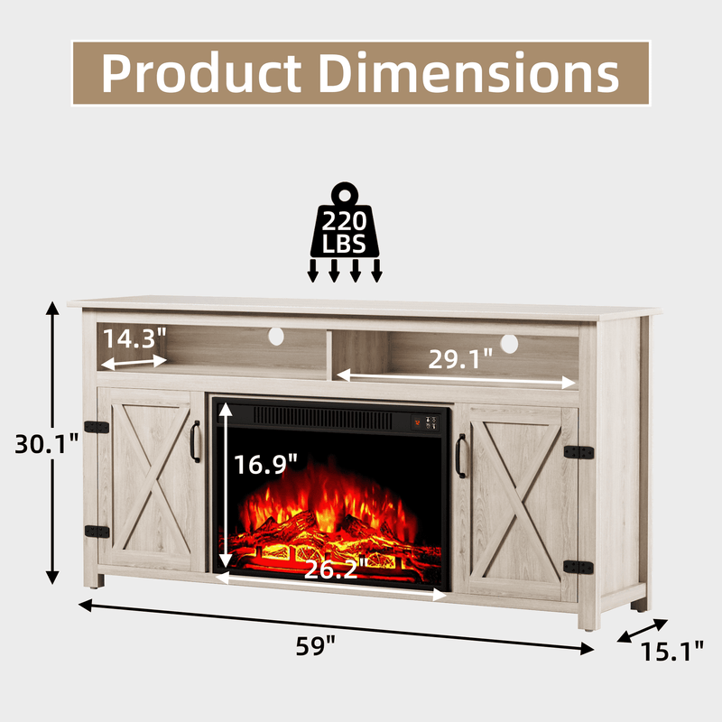 Homall Fireplace TV Stand Farmhouse TV Stand for TVs up to 65 inch with 26" Fireplace Rustic Multimedia Entertainment Center Media Console for Living Room with Barn Doors