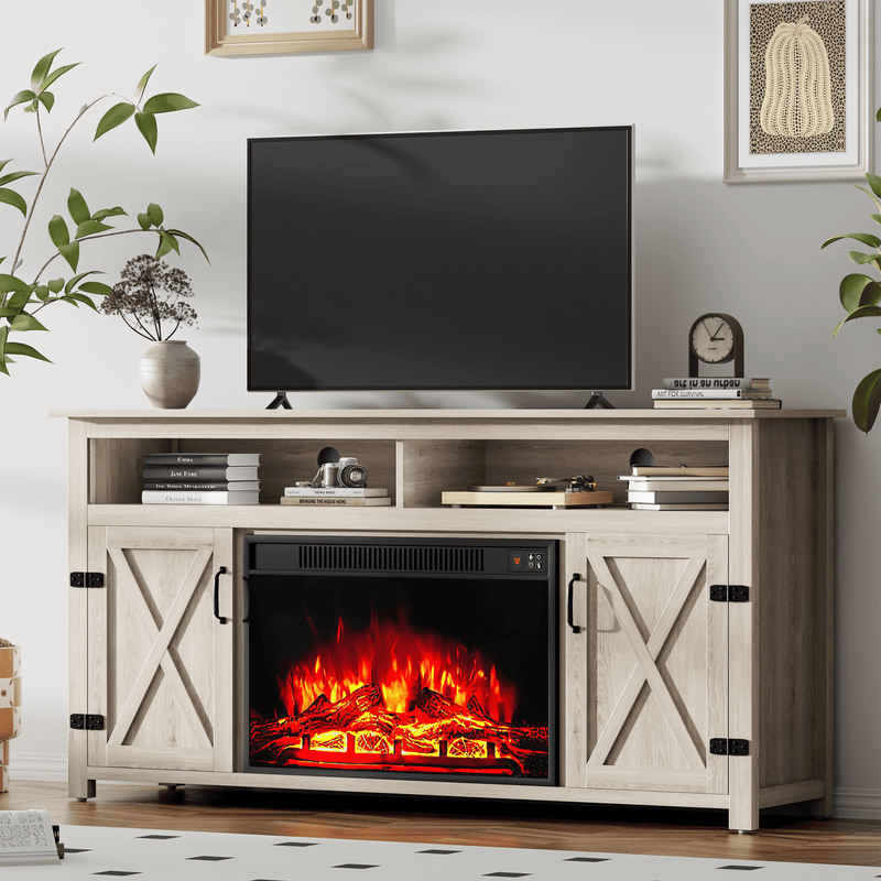 Homall Fireplace TV Stand Farmhouse TV Stand for TVs up to 65 inch with 26" Fireplace Rustic Multimedia Entertainment Center Media Console for Living Room with Barn Doors