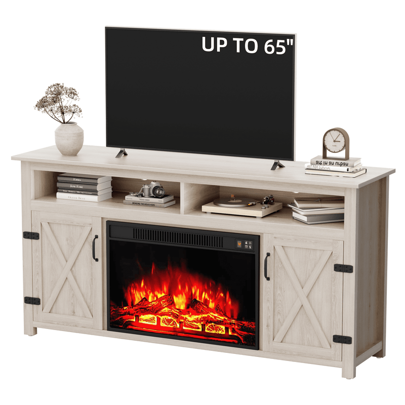 Homall Fireplace TV Stand Farmhouse TV Stand for TVs up to 65 inch with 26" Fireplace Rustic Multimedia Entertainment Center Media Console for Living Room with Barn Doors