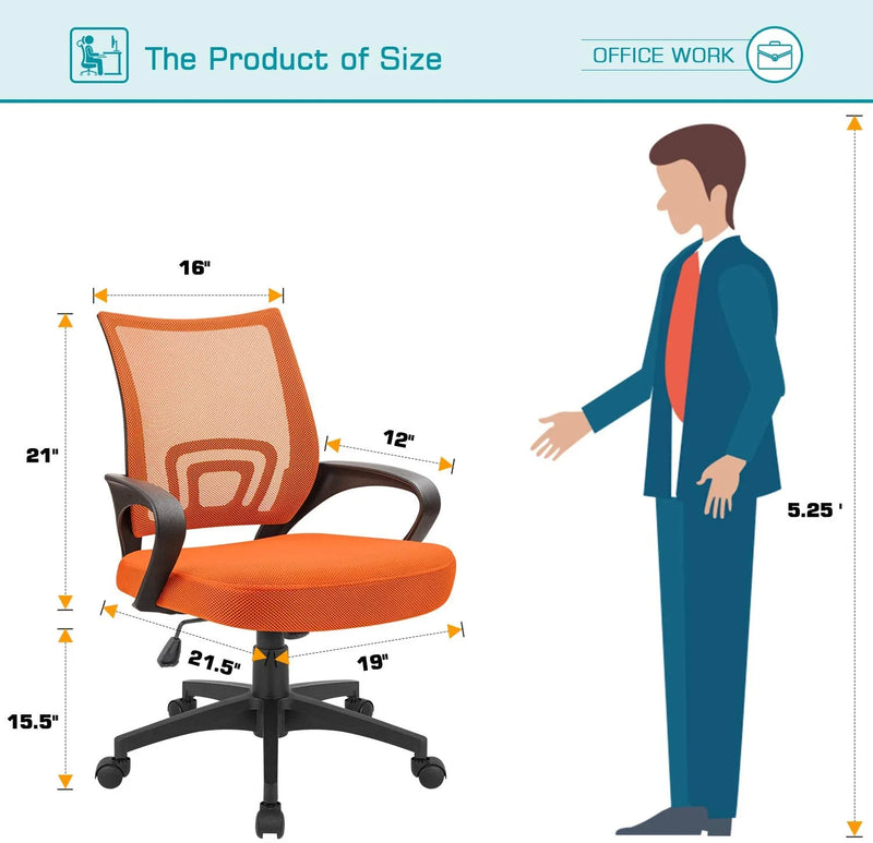 Homall Adjustable Mid Back Office Chair Mesh Swivel Desk Chair with Armrests