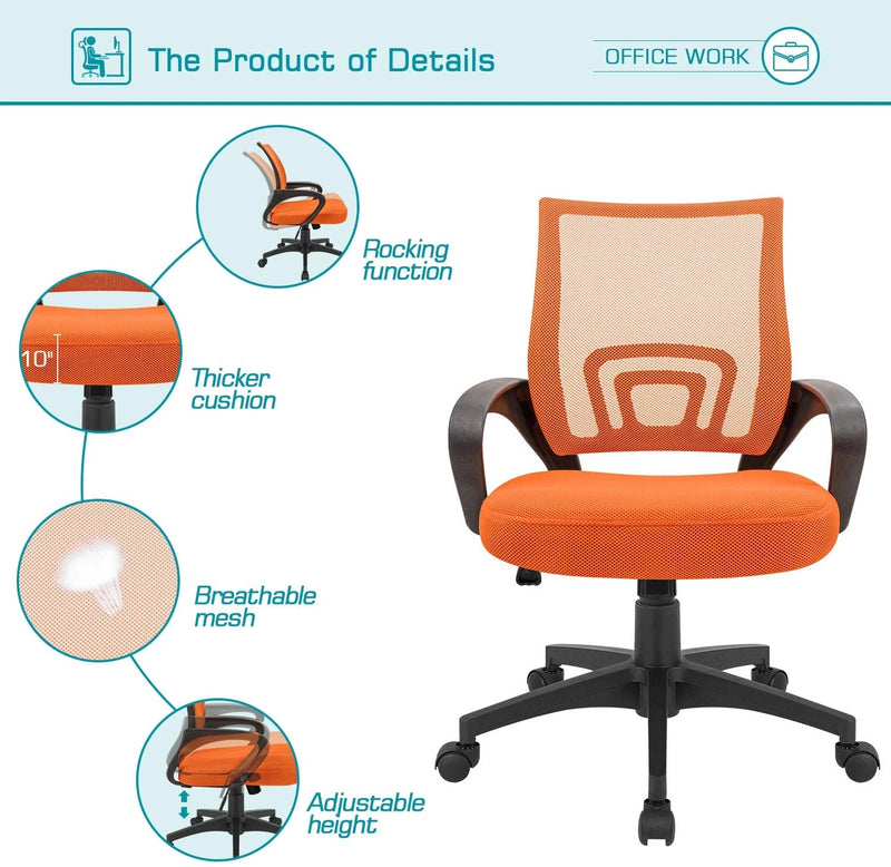 Homall Adjustable Mid Back Office Chair Mesh Swivel Desk Chair with Armrests