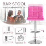 Homall Bar Stools Set of 2 Velvet Kitchen Counter Square Island Height Adjustable Swivel Counter Stools with Back