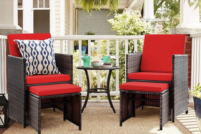 Homall 4 Pieces Patio Wicker Furniture Conversation Set with Two Ottomans Collapsible Balcony Porch Furniture