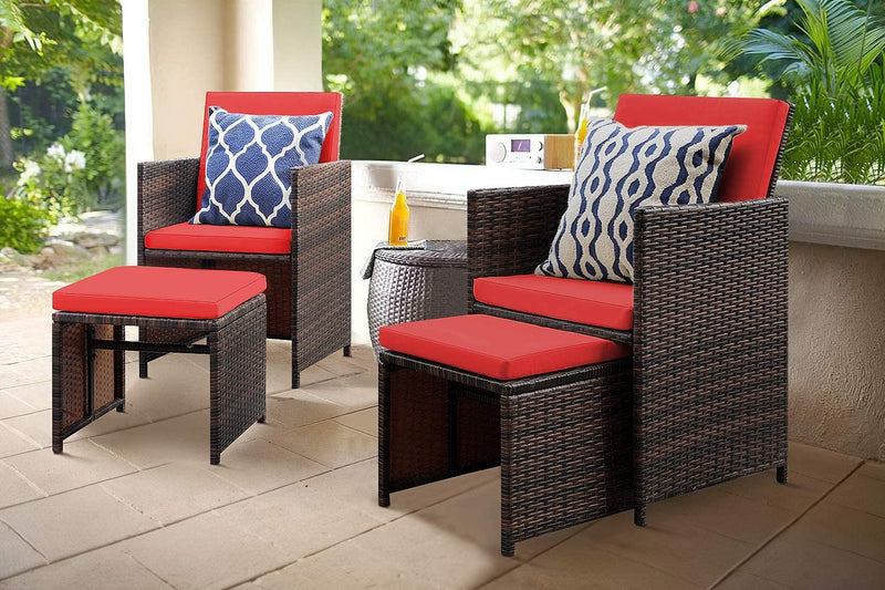 Homall 4 Pieces Patio Wicker Furniture Conversation Set with Two Ottomans Collapsible Balcony Porch Furniture