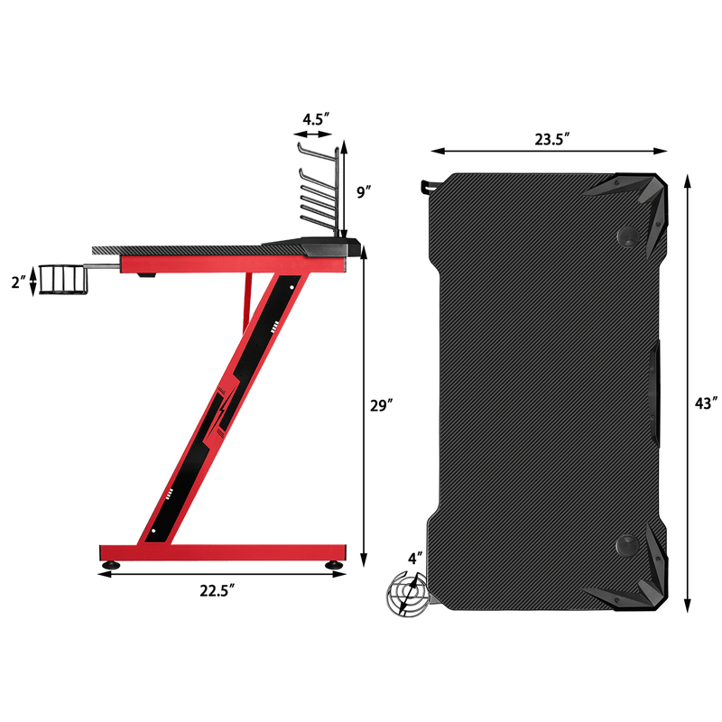 Homall 44" X 23.6" Gaming Desk Z Shape Office Computer Desk Carbon Fiber Desktop with Headphone Hook