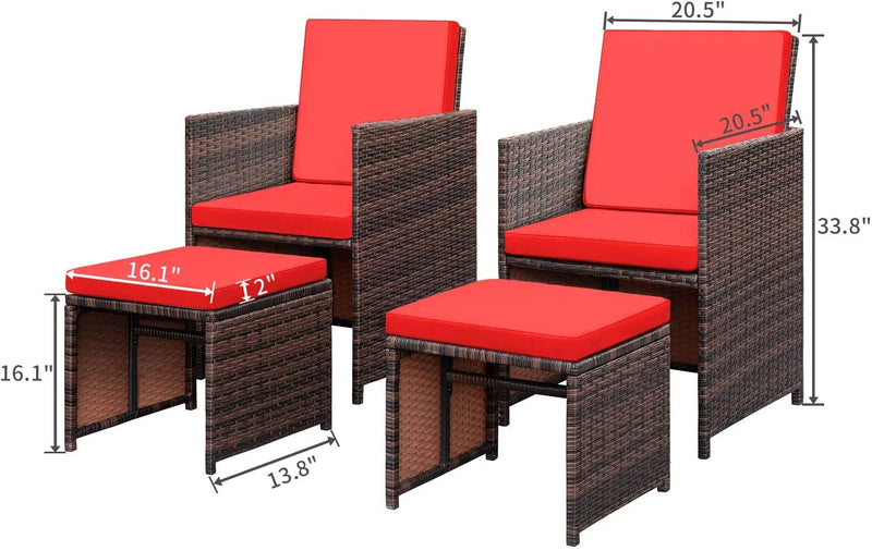 Homall 4 Pieces Patio Wicker Furniture Conversation Set with Two Ottomans Collapsible Balcony Porch Furniture