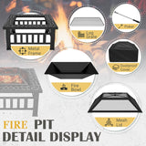 Homall 32" Patio Square Fire Pit Table for Patio Backyard BBQ, Ice Storage with Mesh Lid, Poker and Cover