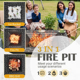 Homall 32" Patio Square Fire Pit Table for Patio Backyard BBQ, Ice Storage with Mesh Lid, Poker and Cover