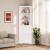 Homall Corner Cabinet Freestanding Corner Shelf with 2 Doors and 3 Shelves, Tall Corner Storage Cabinet for Bathroom, Living Room, Kitchen, Living Room, White