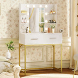Homall Vanity Desk with Mirror, Power Outlet & LED Lights, Makeup Vanity Table with 2 Drawers & 4 Shelves, Dressing Table for Bedroom Dressing Room