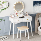 Homall Vanity Desk Makeup Set with LED Lighted Mirror, Modern Dressing Table with Soft Padded Stool & 4 Storage Drawers