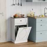 Homall Tilt Out Trash Cabinet 10 Gallon Wooden Free Standing Trash Can Recycling Cabinet with Hideaway Drawer for Kitchen