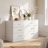 Homall 6 Drawer White Double Dresser, Wood Chest of Drawers with Metal Handles for Clothes Storage, Storage Cabinet for Living Room, Closet and Bedroom