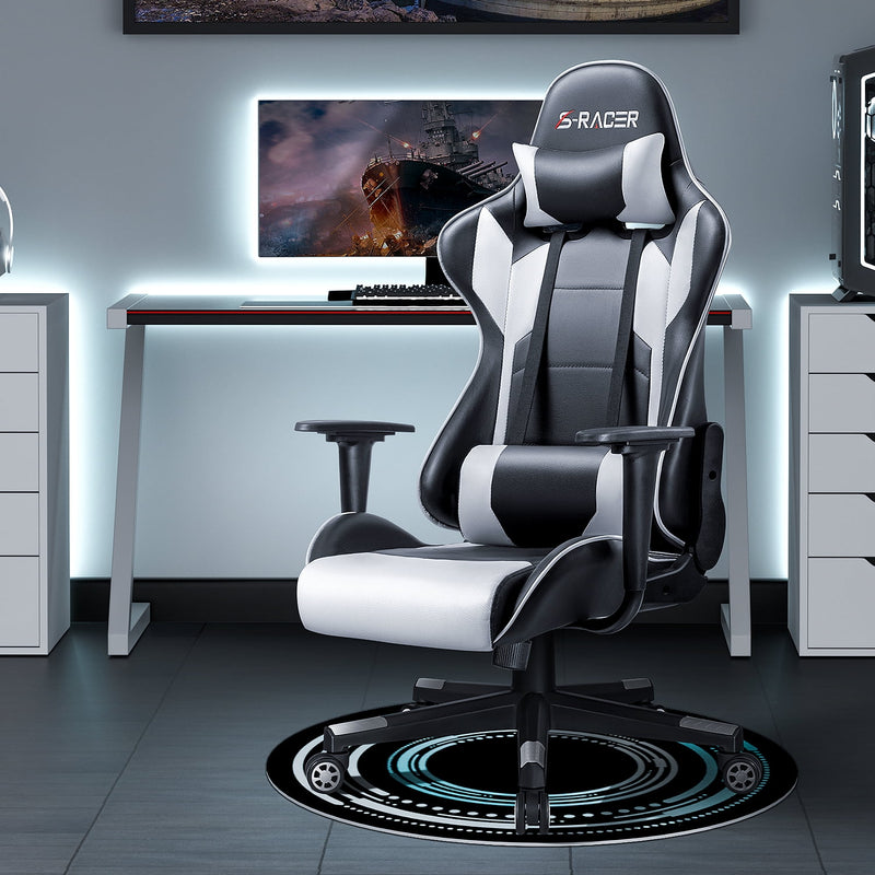 Homall Lumbar Support & Adjustable Swivel Gaming Chair, White