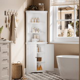 Homall Corner Cabinet Freestanding Corner Shelf with 2 Doors and 3 Shelves, Tall Corner Storage Cabinet for Bathroom, Living Room, Kitchen, Living Room, White