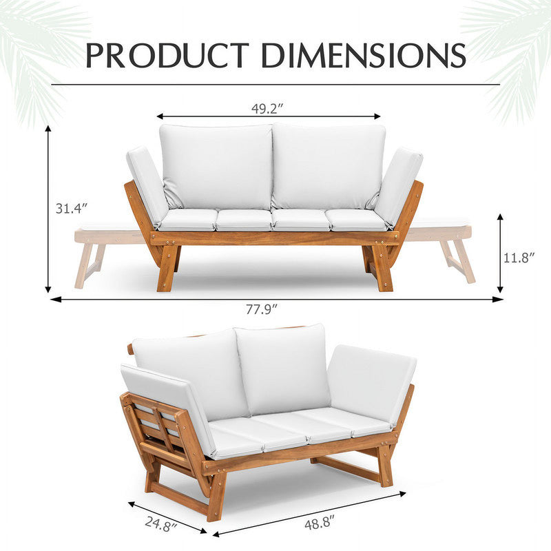 Homall Outdoor Sofa Patio Acacia Wood Daybed with Adjustable Armrests