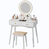 Homall Vanity Desk Makeup Set with LED Lighted Mirror, Modern Dressing Table with Soft Padded Stool & 4 Storage Drawers