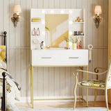 Homall Vanity Desk with Mirror, Power Outlet & LED Lights, Makeup Vanity Table with 2 Drawers & 4 Shelves, Dressing Table for Bedroom Dressing Room