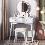 Homall Vanity Desk Makeup Set with LED Lighted Mirror, Modern Dressing Table with Soft Padded Stool & 4 Storage Drawers