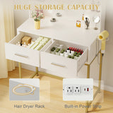 Homall Vanity Desk with Mirror, Power Outlet & LED Lights, Makeup Vanity Table with 2 Drawers & 4 Shelves, Dressing Table for Bedroom Dressing Room