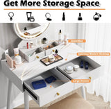 Homall Vanity Desk Makeup Set with LED Lighted Mirror, Modern Dressing Table with Soft Padded Stool & 4 Storage Drawers