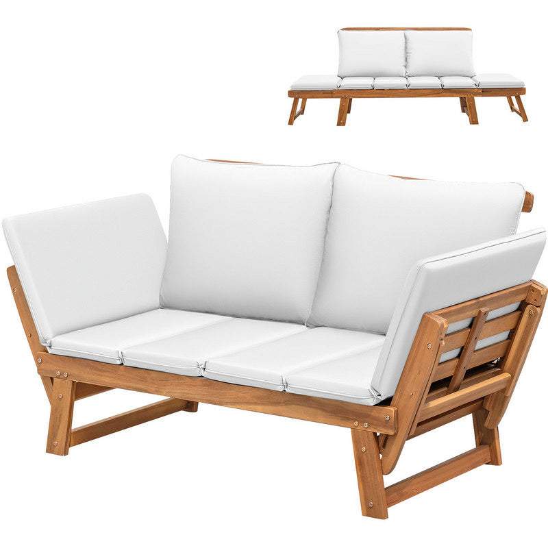 Homall Outdoor Sofa Patio Acacia Wood Daybed with Adjustable Armrests