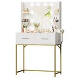 Homall Vanity Desk with Mirror, Power Outlet & LED Lights, Makeup Vanity Table with 2 Drawers & 4 Shelves, Dressing Table for Bedroom Dressing Room
