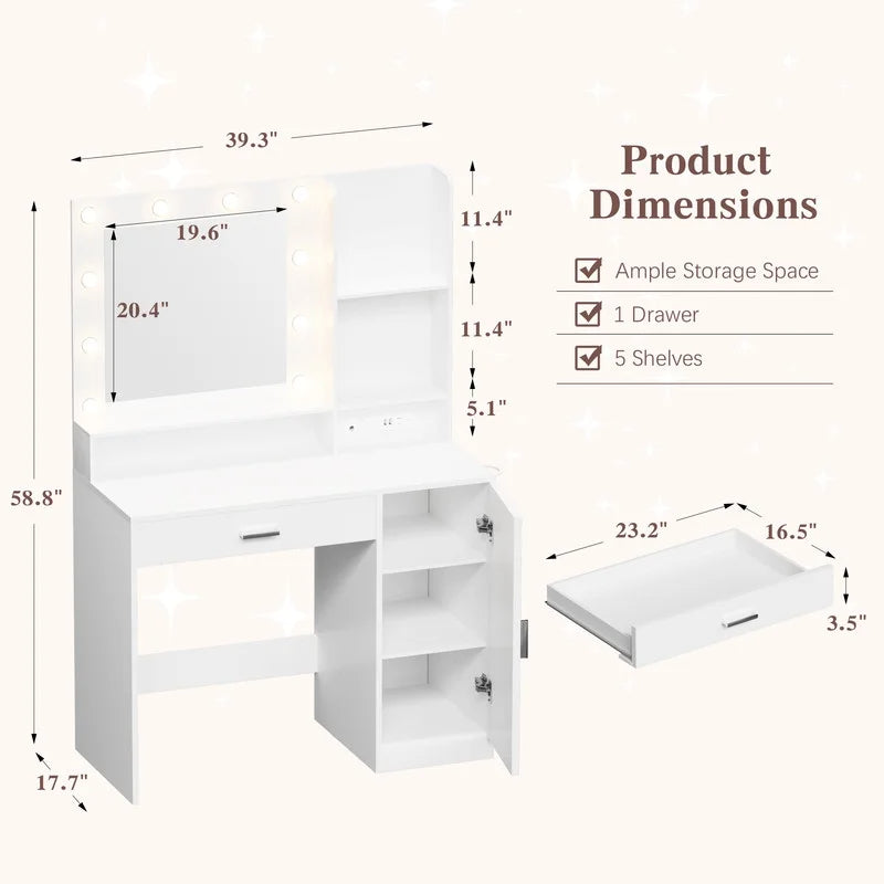 Homall Makeup Vanity Table with Lights, Mirror, Storage Cabinet, and P homalldirect Homall Makeup Vanity Table with Lights, Mirror, Storage Cabinet, and P homalldirect